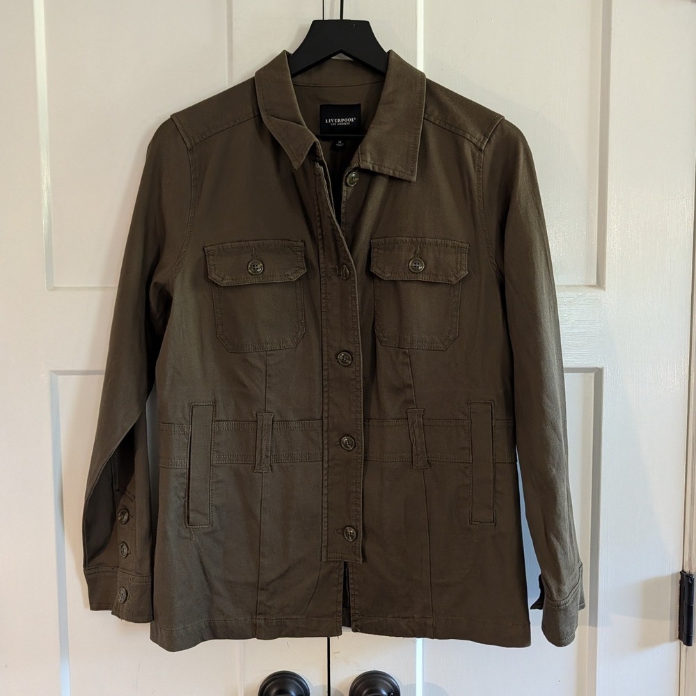 Liverpool Los Angeles Collared Military Utility Jacket Olive Green Women's Med